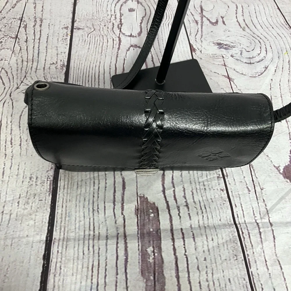 Patricia‎ Nash Black Leather Crossbody Bag Woven Strap Flap Purse Boho